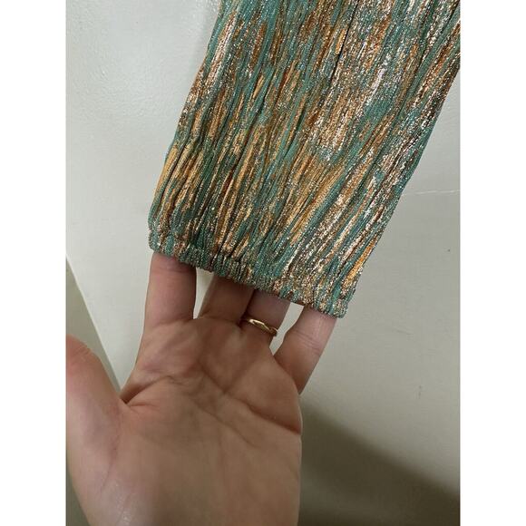 G.P.D. Good People Design NEW Wrap Style Turquoise Gold Metallic Blouse Size Sm - Picture 6 of 13